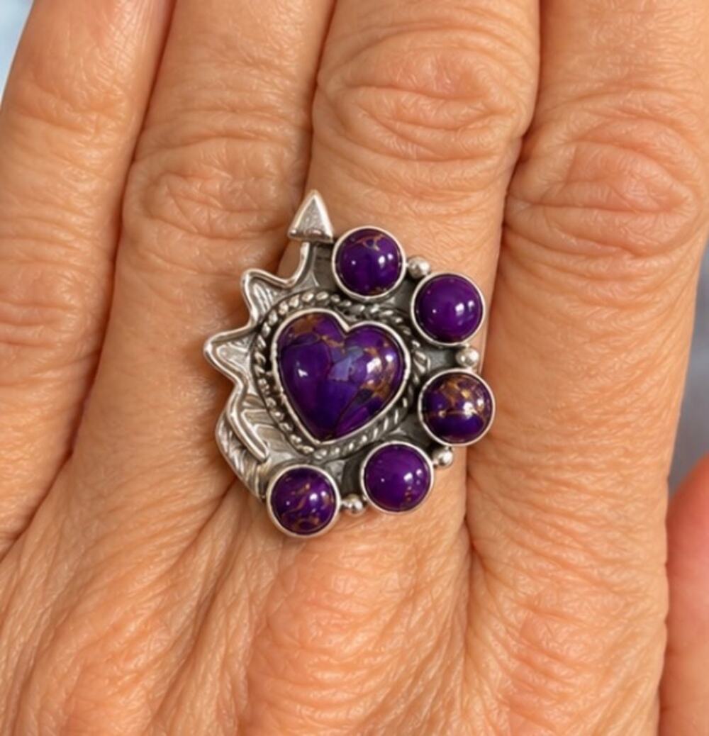Purple Spiny Oyster stones Ring| gold highlights in Sterling Silver